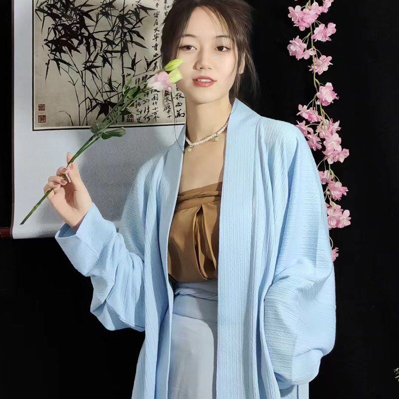 MU JUNGUI 봄 HANFU 니트 비행기 슬리브 여성용 가디건 매일 통근용으로 다양한 U 색상 옵션 가디건 와이드