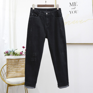 韩版 女宽松胖妹妹哈伦裤 新款 200斤高腰裤 大码 子加肥加长裤 牛仔裤