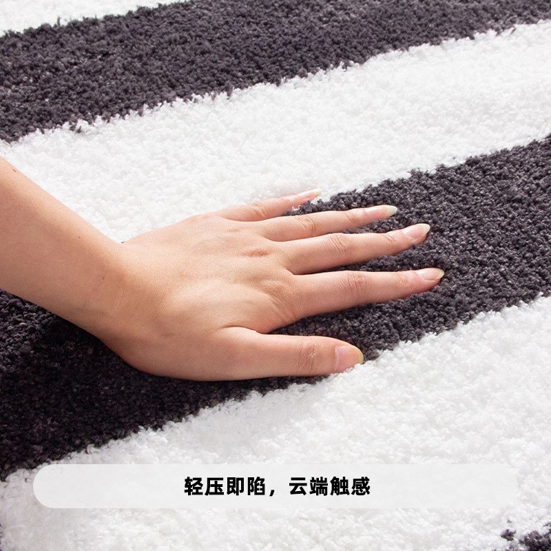 现货地垫黑白条纹加厚超细纤维簇绒地毯浴室门口脚垫防滑吸水植绒