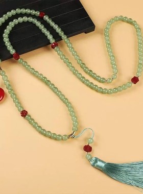 中国风108颗串珠斜挎链长款项链新中式文艺复古女流苏毛衣链