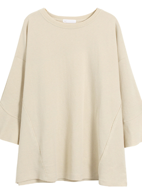 气质荷叶袖宽松T恤 韩版侧线斜切显瘦宽松大码棉七分袖上衣T女963