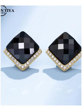 耳环2021高级感气质网红女u方形黑色耳钉2020年新款潮韩国大气耳