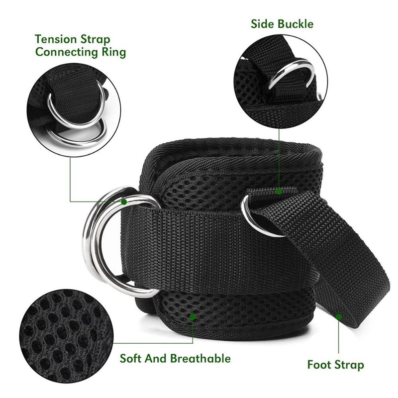 Adjustable 4 D-Ring Ankle Straps Gym with Foot Strap Cable M