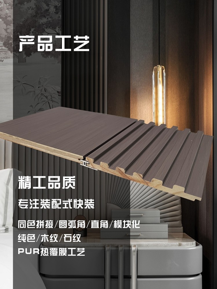 实木木饰面护墙板装饰板格栅客厅卧室电g视床头背景装饰板厚度12m