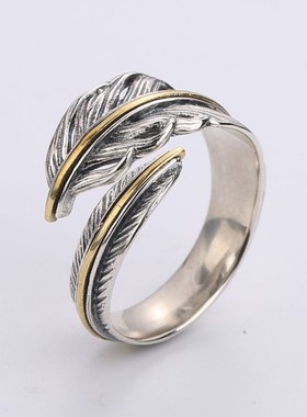 男高桥吾郎羽毛可调节潮人潮款个性单戒925银戒指 男女款指环个性