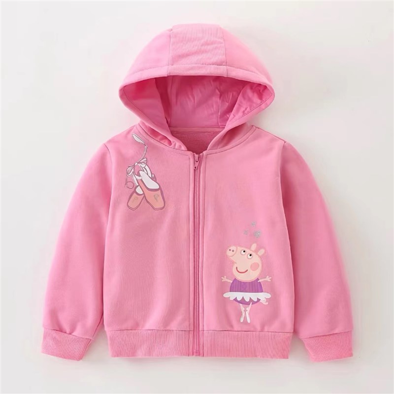 粉色小猪女童卫衣外套春秋童装儿童纯棉连帽衫宝宝U可爱薄款开衫