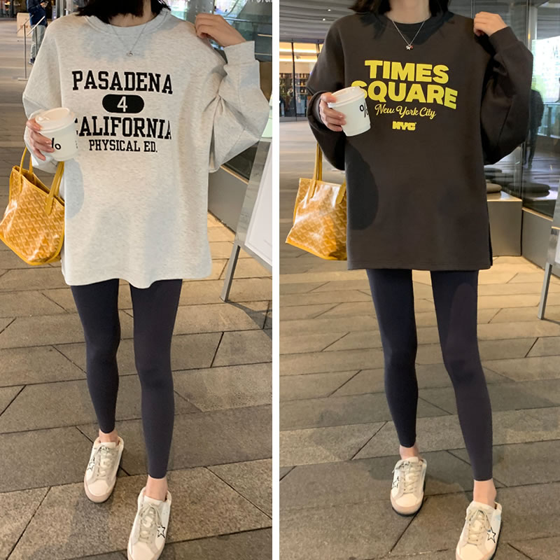 孕妇装春新款上衣长袖t恤卫衣宽松中长款遮屁股春秋连衣裙2023