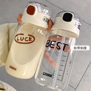 果汁杯便携外带玻璃吸管杯成人2023年网红爆款水杯提醒喝水刻度杯