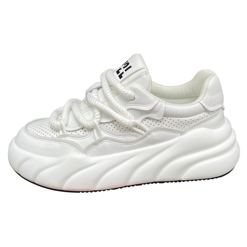 潮牌增高小白鞋2023新款百搭透气皮面休闲老爹鞋纯色时尚厚底男鞋