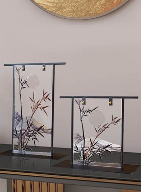 新中式茶室禅意复古中国风竹子玄关办公室书房桌面家居装饰品摆件