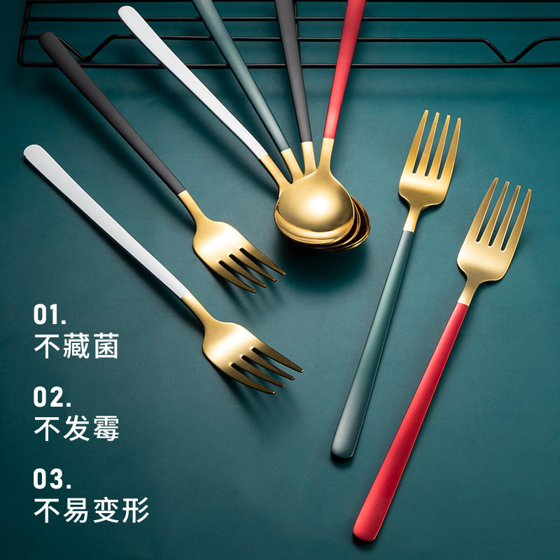 现货304c不锈钢勺子叉子创意可爱儿童吃饭调羹北欧风网红家用餐具