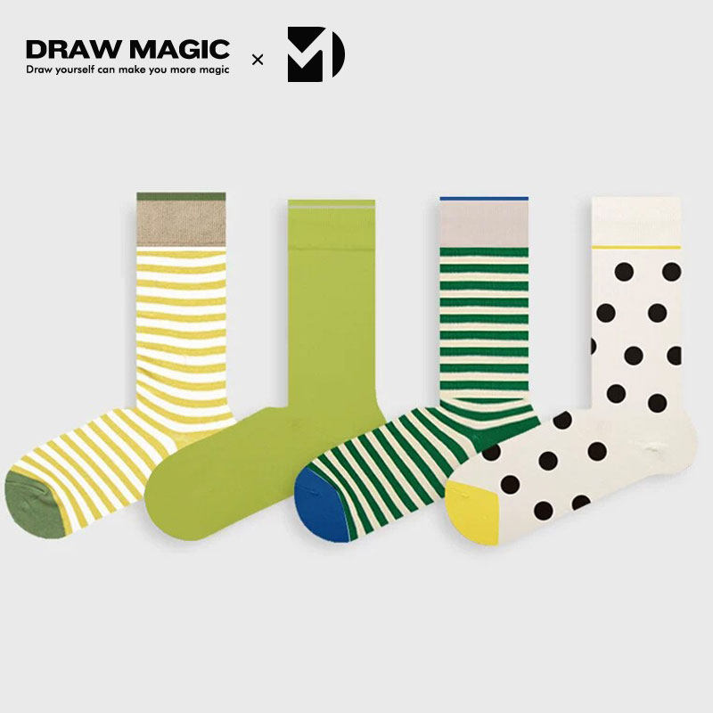 秋冬条纹袜子女外穿中筒袜可爱日系潮网红款绿色波点长袜秋季潮流
