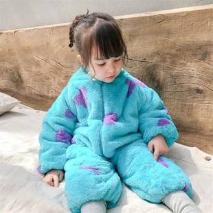 网红婴儿服宝宝可爱连体衣毛怪苏利文动物爬行服哈衣儿童秋冬睡衣