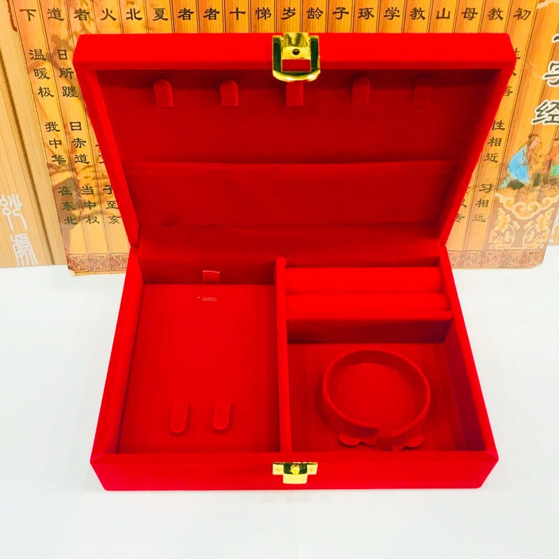 红色龙凤珠宝绒布首饰n盒 直播黄金手镯三金套盒 结婚囍字包装礼