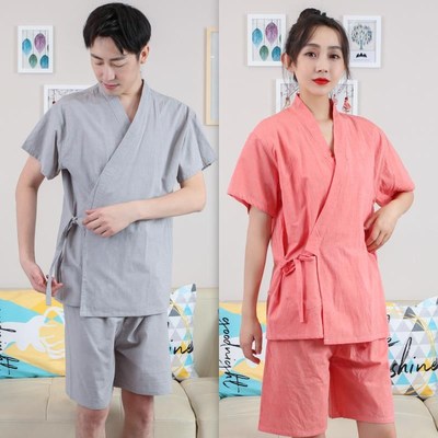 男居女汗蒸服浴服日桑疗1v68式和服家服睡衣系带开衫拿足按摩