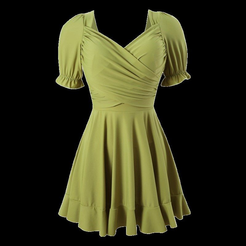 泳衣女交叉大胸聚拢遮肚显瘦裙式连体保守微胖大码2024年温泉泳装