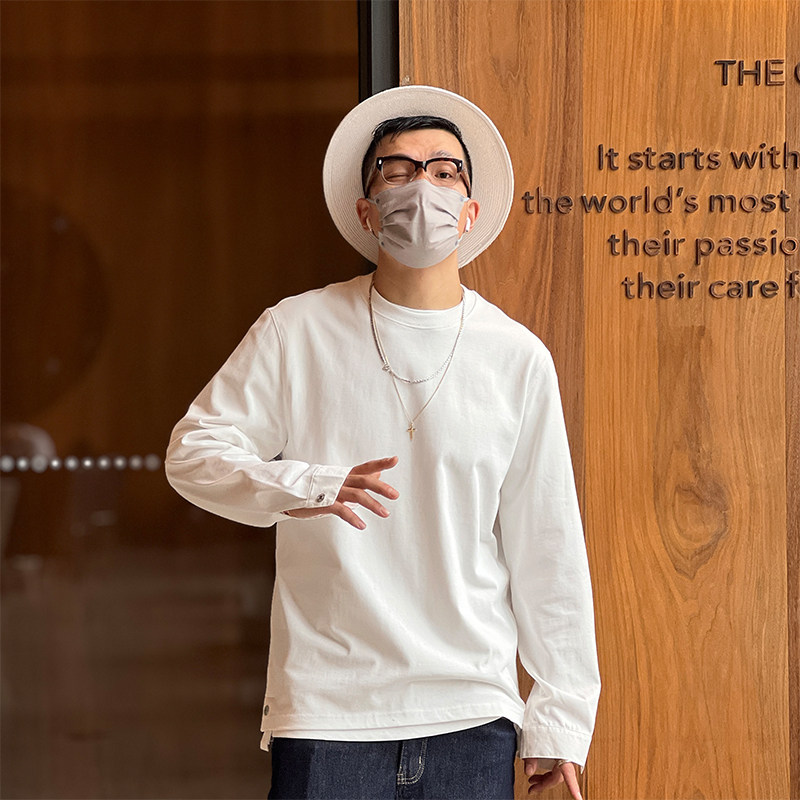 日系高级感简约圆领内搭衣男秋冬季设计感衬衫袖休闲长袖T恤,男装,T恤,淘宝优惠券,粉丝福利购,淘宝优惠卷