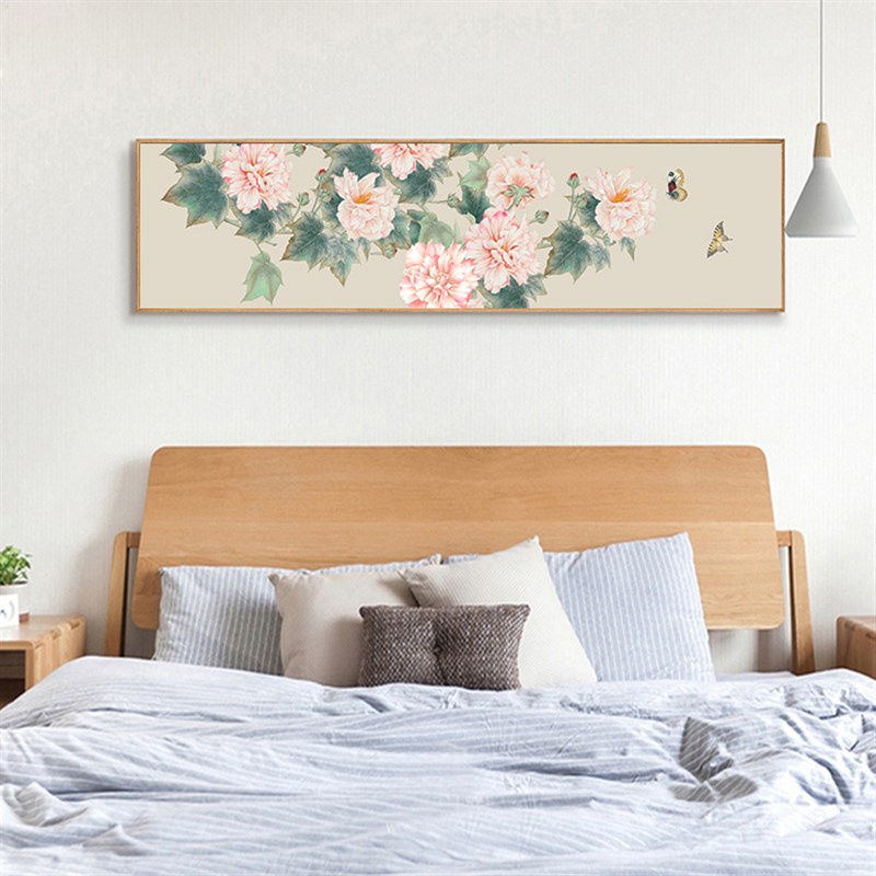 810高档牡丹现代客厅背景壁画横幅卧室挂画床头装饰画新中式水墨图片