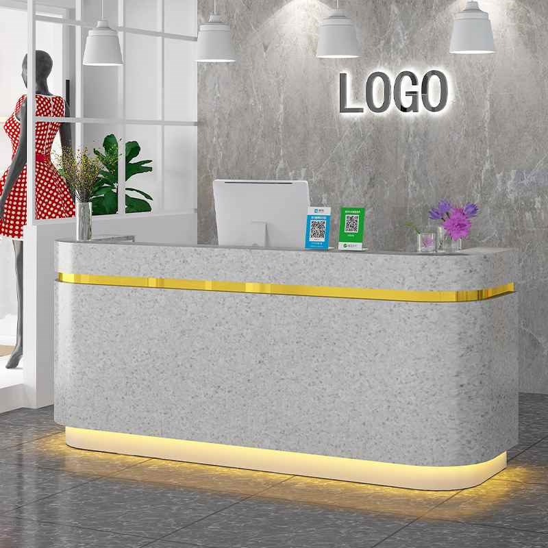 简约现代轻奢服装店大理石吧台美容院弧形收银台公司前台接待桌