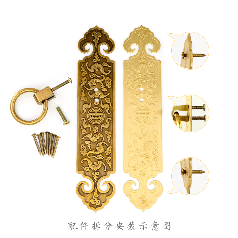 仿古明清古典家俱铜配件中式书柜纯铜直条拉手衣柜整体橱柜明装铜