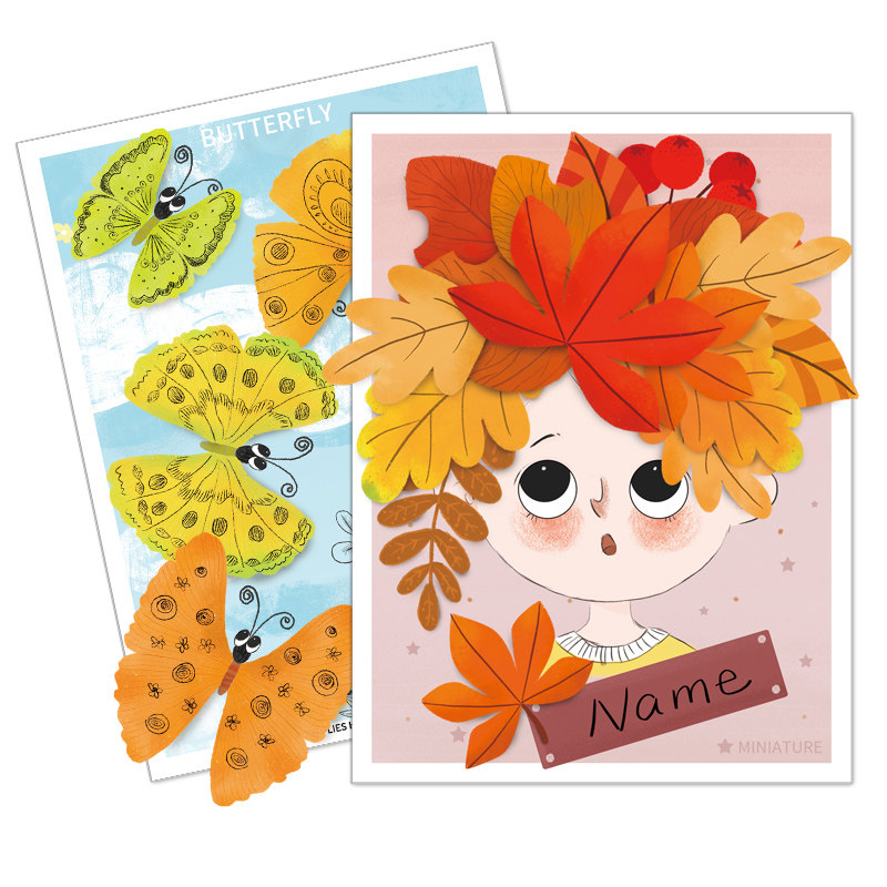 儿童手工ddiy剪贴画立体硬卡纸彩色剪纸创意四季情节美术制作材料