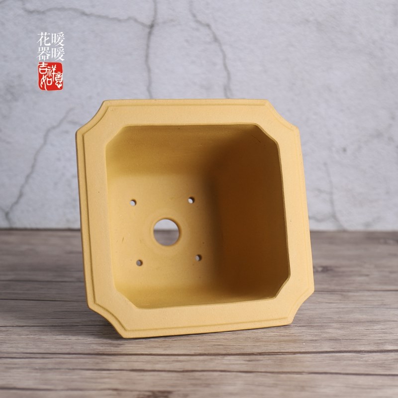 段泥/紫泥 开窗四方盆 手工花盆 刻绘梅兰竹菊