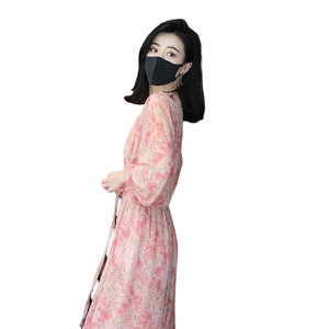 欧洲站秋装新款碎花桔梗裙气质优雅有女人味的名媛御姐长裙连衣裙
