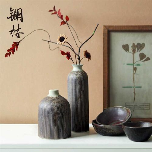 花瓶陶瓷复古中式粗陶客r厅家居插干花艺摆件简约手工陶罐民宿装