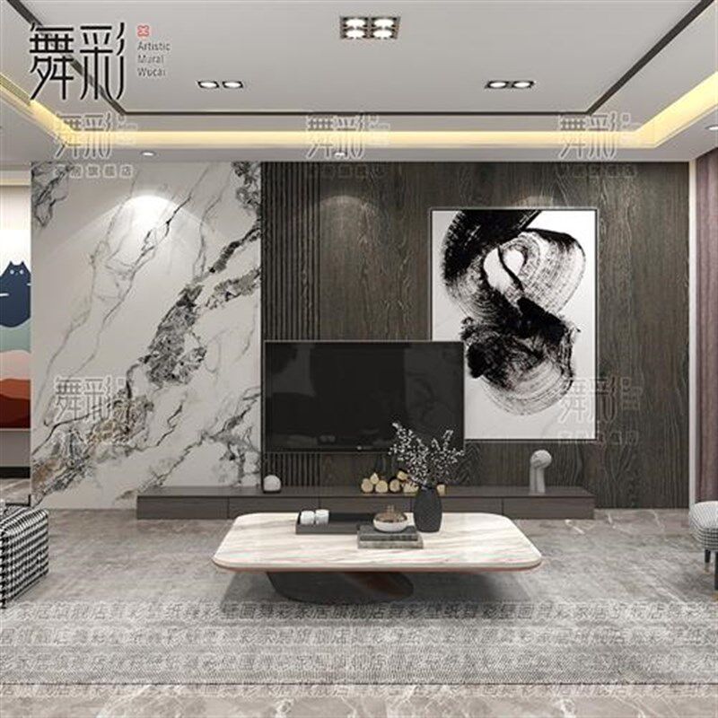 客厅壁纸现代简约沙发电视背景墙布木纹几何线条大气卧室装饰墙纸