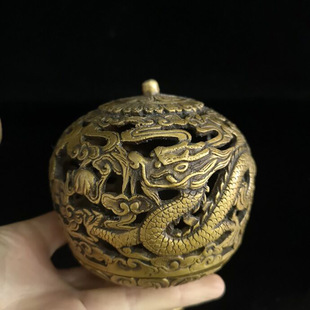 新品 靚仿古做旧黄铜龙香插熏香炉C家居客厅摆件古玩收藏铜器铜香