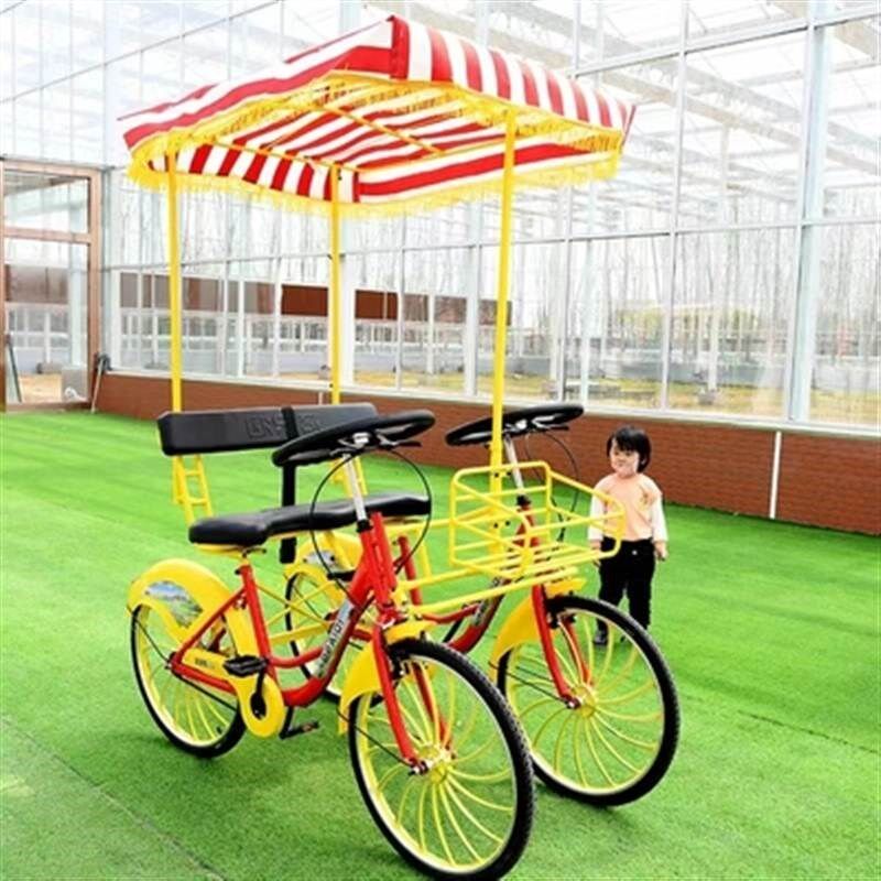 新款24寸双人自行车多人四轮自行车情侣车亲子三人家庭车旅游观光