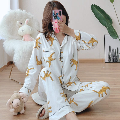 推荐Japanese style ladies 100% cotton suit leopard print lon