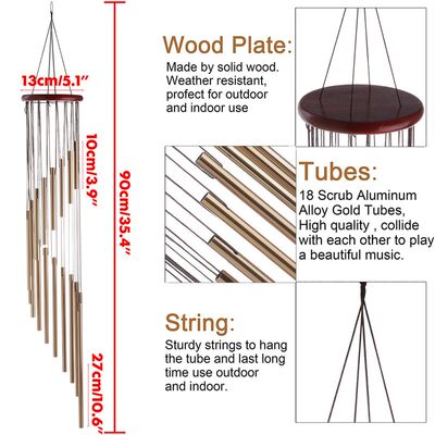 90cmn18 Tubes Wind Chimes Metal EWind Bells Noadic Hr dmade