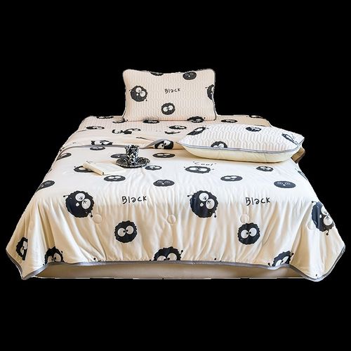 可爱小煤球凉感丝乳胶凉席1.5m1.8米冰丝席三件套软糯牛奶丝夏被