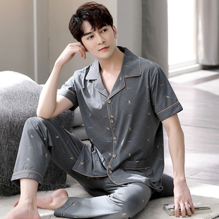 长裤 2021年新款 家居服套装 夏季 夏天大码 纯棉短袖 薄款 睡衣男士 男式