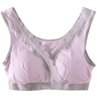 纯棉蕾丝边交叉小V领哺r乳文胸背心式无钢圈带胸垫片瑜伽