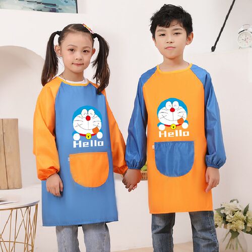 现货儿童长袖防水围裙幼儿园画画罩衣定印制园名logo印字反穿衣