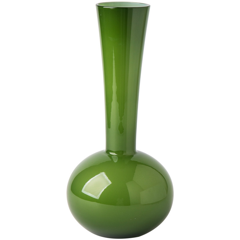 小悠家〖轻奢高级感〗复古绿色长颈花瓶玄关玻璃摆件蝴蝶兰插花器