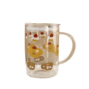 可爱桌面带盖水杯少女高颜值玻璃大容量茶杯网红吸管杯耐高温1L