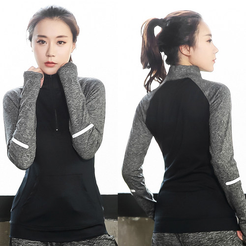 胖mm大码200斤宽松瑜伽服上衣女健身运动跑步速干半拉链长袖外套