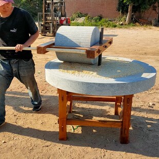 石碾子老式石磨盘家用磨面压粮食公园幼儿园手推石碾复古装饰现货