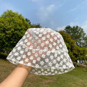 热销Lace Bucket Hat Women  Women Soft Lace Flower Wide Brim