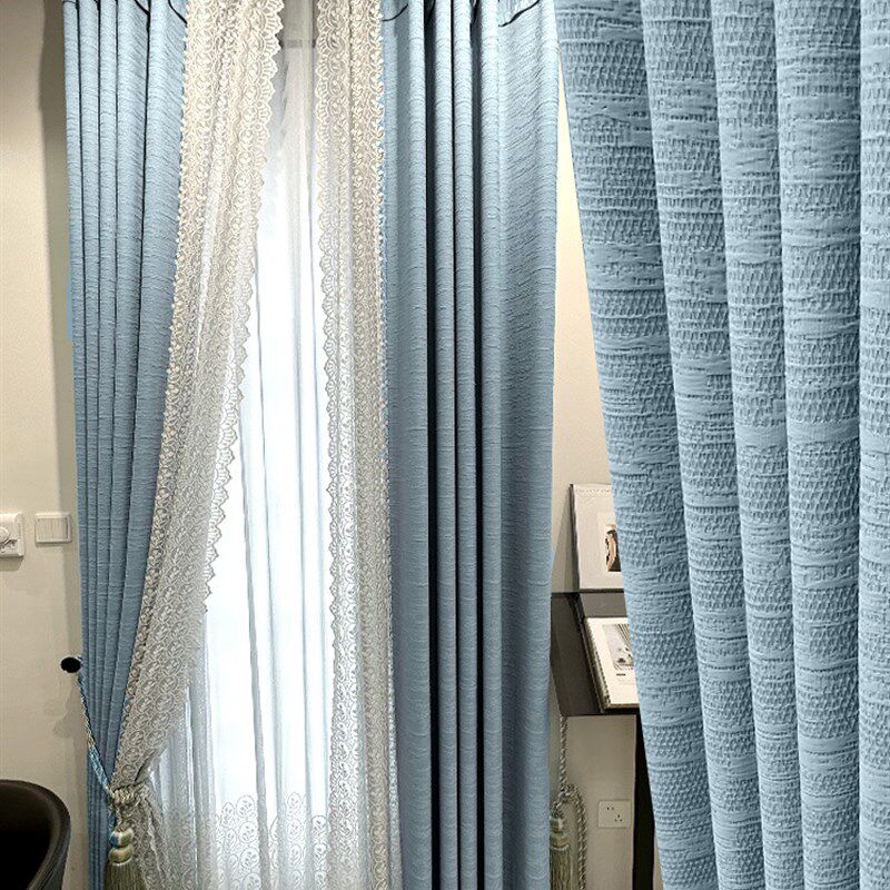 IZ4A2023年新款蓝色法式轻奢遮光E窗帘客厅主卧室ins风儿童房飘窗