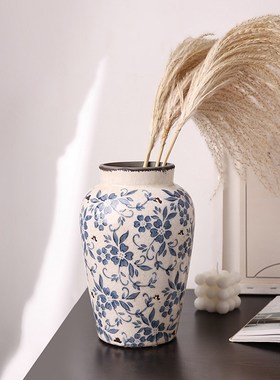 复古冰裂纹青花瓷花瓶美式陶瓷家居装饰品摆件花瓶水培仿真花花器