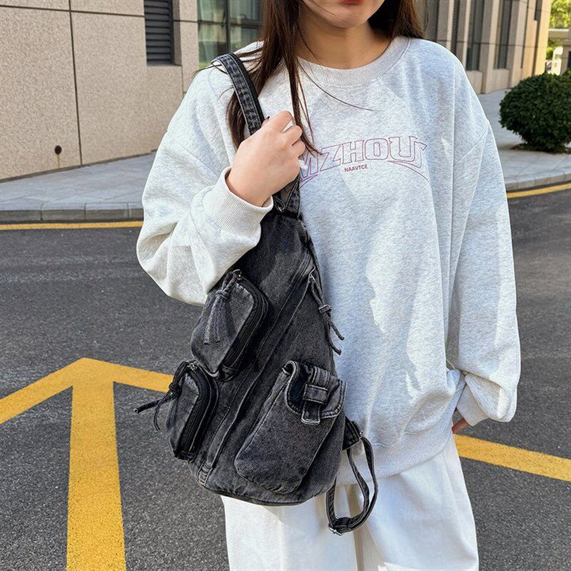 女斜挎胸前迷你小书包牛仔帆布通勤背包休闲轻便旅行大学生双肩包