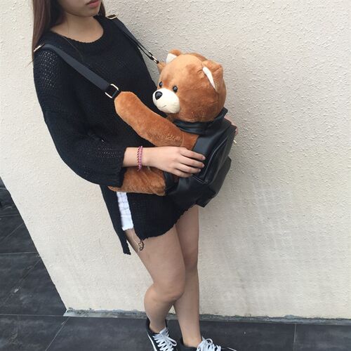 热销Winter Women/Girls Fashion Leather Backpack Plush Teddy