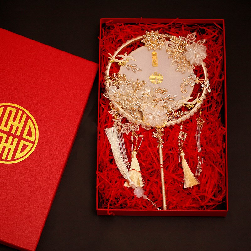 现货团扇礼盒 喜扇盒子 新娘送F礼礼品盒手提袋礼袋套装圆喜盒