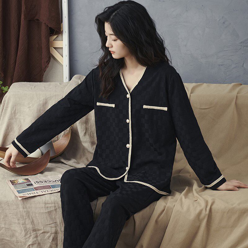 睡衣女春秋长袖秋季高级感2024年新款全棉薄款秋冬女款家居服