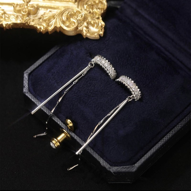 网红2022 New Fashion Zircon Shining C Shape Long Tassel Ear