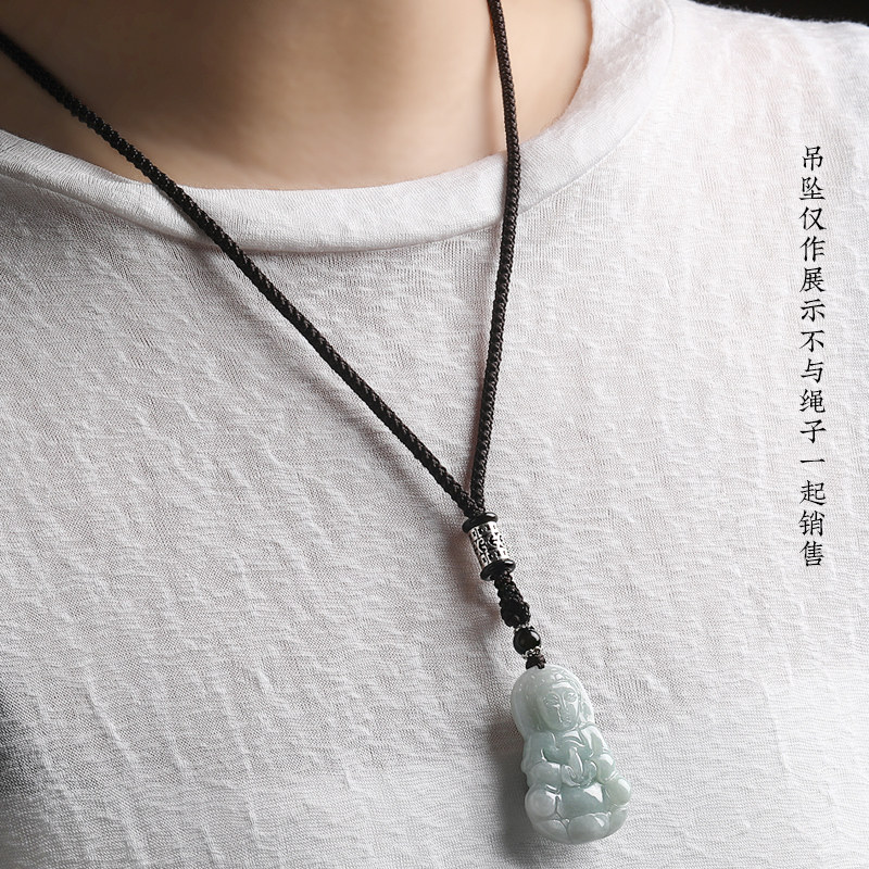 新品手工编织纯银吊坠项链挂绳观音佛平安扣玉石玉佩貔貅黑绳挂脖